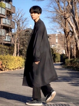「古着好きな人と繋がりたい」｜「アイテム（ステンカラーコート）」を使った、かさいさん（メンズ・181cm）の冬コーディネート