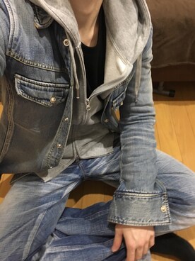 「ISAMU KATAYAMA BACKLASH（イサムカタヤマバックラッシュ）のアイテム（デニムジャケット）」を使った、たつやさん（メンズ・168cm）の冬コーディネート