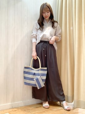 「SHOO・LA・RUE（シューラルー）の◆【S-3L】フレンチリネン前開きシャツ（シャツ/ブラウス）」を使った、reinaさん（レディース・156cm）の春コーディネート