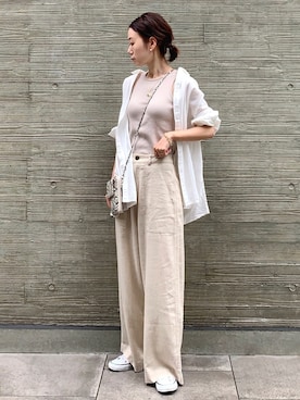「reca（レカ）のウエストリボン リネンワイドパンツ（その他パンツ）」を使った、soliさん（レディース・163cm）の夏コーディネート