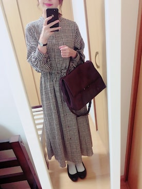 「GUワンピース」｜わらび餅さん（レディース・154cm）の秋コーディネート