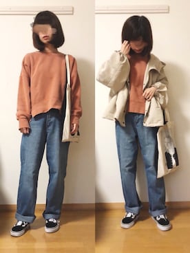 「kutir（クティール）のアイテム（マウンテンパーカー）」を使った、わらび餅さん（レディース・154cm）の春コーディネート