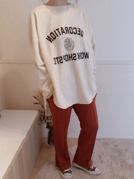 「CAPRICIEUX LE'MAGE（カプリシューレマージュ）のカレッジヘムライトスエット（Tシャツ/カットソー、ホワイト系）」を使った、himeko...さん（レディース・153cm）の冬コーディネート