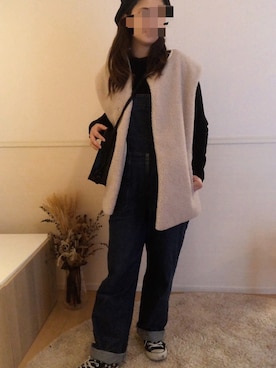 「古着のアイテム（サロペット/オーバーオール、ブルー系）」を使った、himeko...さん（レディース・153cm）の冬コーディネート