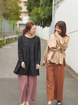 「ビッグシャツ」｜「アイテム（ブルゾン）」を使った、akariさん（レディース・167cm）の秋コーディネート