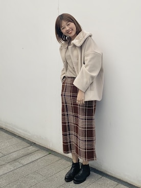 「DISCOAT（ディスコート）のアイテム（ノーカラージャケット）」を使った、akariさん（レディース・167cm）の冬コーディネート