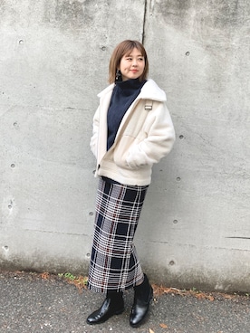 「ボア」｜「アイテム（ブーティ）」を使った、akariさん（レディース・167cm）の冬コーディネート