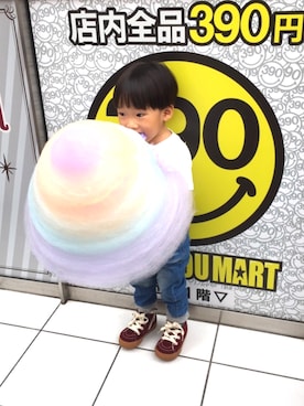 「原宿の綿あめ（家族3人で食べたw)のアイテム（その他、その他）」を使った、過ぎた煮さん（キッズ・100cm）の春コーディネート
