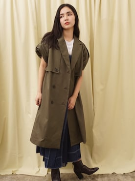 「アイテム（トレンチコート、グリーン系）」を使った、HERENCIA_SNAP さん（レディース・164cm）の春コーディネート