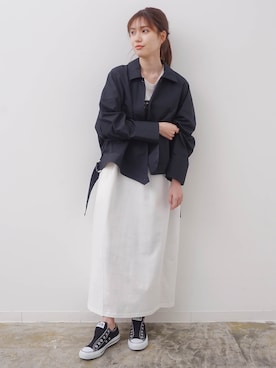 「アイテム（ミリタリージャケット、ブルー系）」を使った、HERENCIA_SNAP さん（レディース・160cm）の春コーディネート