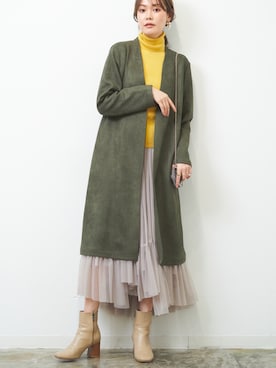 「アイテム（ノーカラーコート）」を使った、HERENCIA_SNAP さん（レディース・167cm）の冬コーディネート