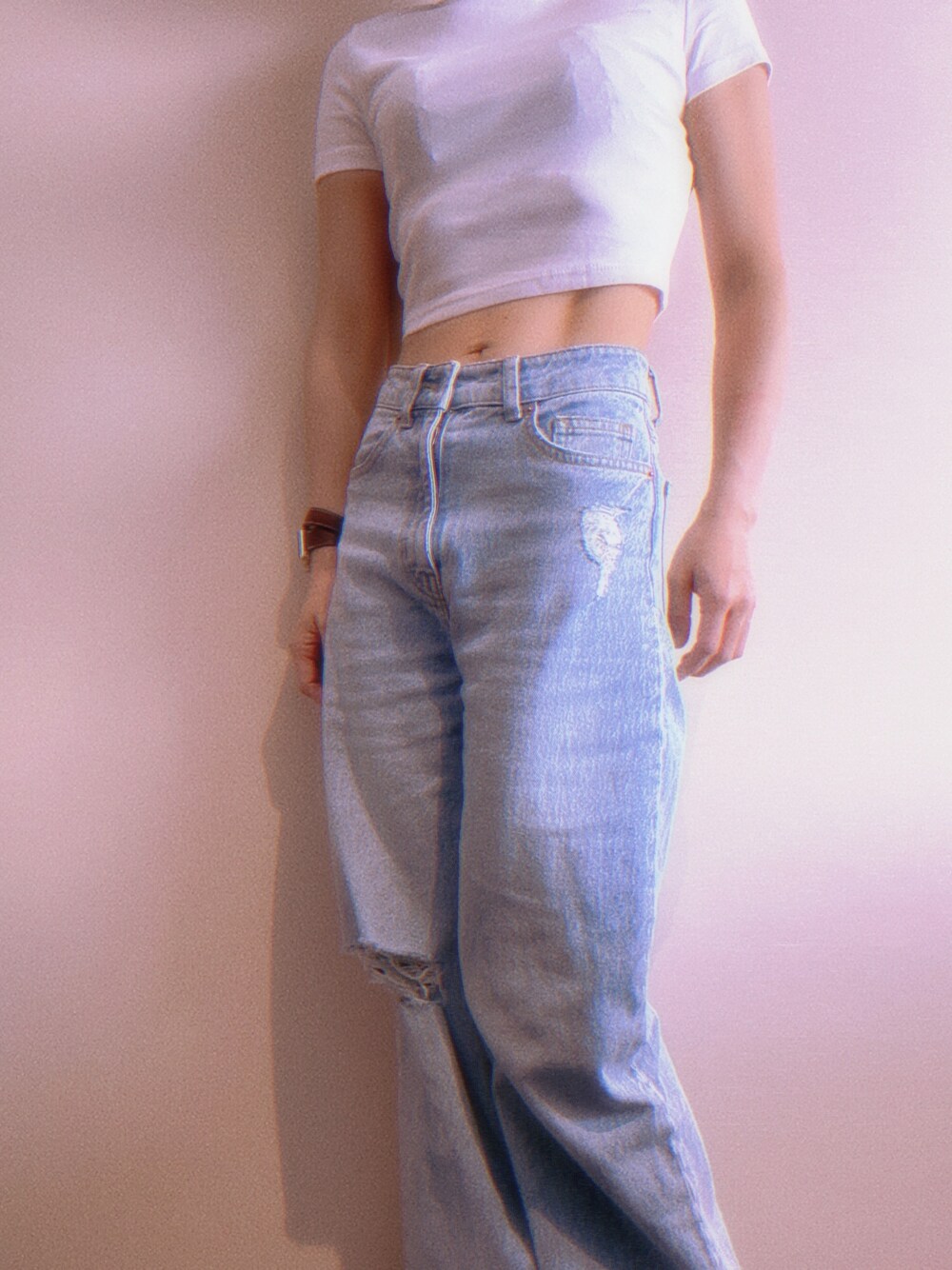 「ZARA、ZARAコーデ、zara woman、エイチアンドエム、H&M、デニム、デニムコーデ、クロップドトップス、イロチ買い」｜「H&Mのアイテム（デニムパンツ、ブルー系）」を使った、mari0922kさん（レディース・152cm）の春コーディネートの1枚目の写真