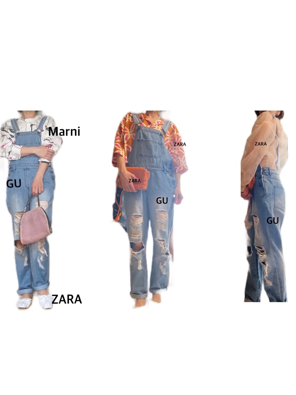 「大人カジュアル、GUコーデ、GU、ザラ、zara、ZARAコーデ、サロペット、サロペットコーデ、シースルートップス、プチプラ」｜「GUのアイテム（サロペット/オーバーオール、ブルー系）」を使った、mari0922kさん（レディース・152cm）の春コーディネートの1枚目の写真