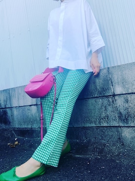 「アイテム（バレエシューズ、グリーン系）」を使った、mari0922kさん（レディース・152cm）の夏コーディネート