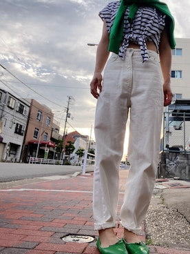 「アイテム（バレエシューズ、グリーン系）」を使った、mari0922kさん（レディース・152cm）の夏コーディネート