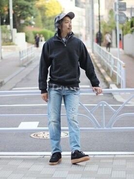 「JERZEES（ジャージーズ）のアイテム（スウェット）」を使った、NAKAさん（メンズ・175cm）の秋コーディネート