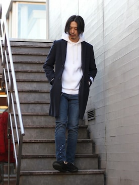 「JOURNAL STANDARD relume（ジャーナルスタンダード　レリューム）のアイテム（チェスターコート）」を使った、NAKAさん（メンズ・175cm）の冬コーディネート