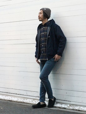 「JOURNAL STANDARD relume（ジャーナルスタンダード　レリューム）のアイテム（ニットキャップ/ビーニー）」を使った、NAKAさん（メンズ・175cm）の冬コーディネート
