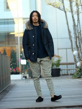 「ROKX（ロックス）のアイテム（パンツ）」を使った、NAKAさん（メンズ・175cm）の冬コーディネート