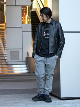 「JOURNAL STANDARD relume（ジャーナルスタンダード　レリューム）のアイテム（ライダースジャケット）」を使った、NAKAさん（メンズ・175cm）の冬コーディネート