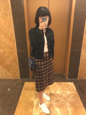 「無印良品（ムジルシリョウヒン）のアイテム（デニムジャケット）」を使った、Celia Wuさん（レディース・158cm）の冬コーディネート