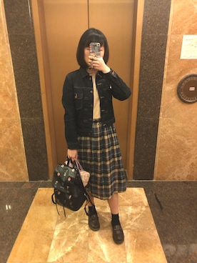 「無印良品（ムジルシリョウヒン）のアイテム（デニムジャケット）」を使った、Celia Wuさん（レディース・158cm）の冬コーディネート