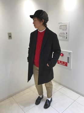 「niko and...（ニコアンド）のアイテム（チェスターコート）」を使った、シト君さん（メンズ・171cm）の冬コーディネート