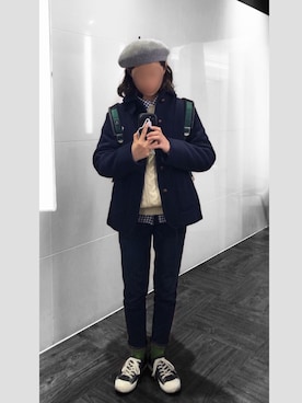 「ZOZO（ゾゾ）のスリムテーパードデニムパンツ［WOMEN］（デニムパンツ）」を使った、もけろさん（レディース・159cm）の冬コーディネート