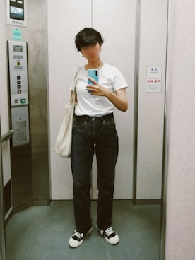「ZOZO（ゾゾ）のクルーネックTシャツ［WOMEN］（Tシャツ/カットソー）」を使った、もけろさん（レディース・159cm）の夏コーディネート