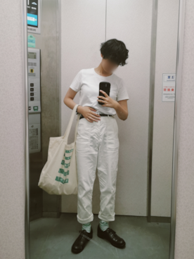 「ZOZO（ゾゾ）のクルーネックTシャツ［WOMEN］（Tシャツ/カットソー）」を使った、もけろさん（レディース・159cm）の秋コーディネート