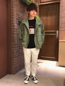 「RAGEBLUE（レイジブルー）のアイテム（ミリタリージャケット）」を使った、柿山翼さん（メンズ・170cm）の春コーディネート