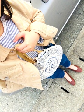 「ラウンドバッグ」｜「アイテム（ジャケット/アウター）」を使った、KA13さん（レディース・156cm）の春コーディネート