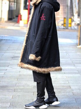 「RICK OWENS」｜「アイテム（トレンチコート）」を使った、yusaku.funadaさん（メンズ・168cm）の冬コーディネート