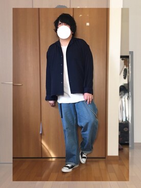 「アイテム（ウォレットチェーン、ホワイト系）」を使った、たくちゃん𓃟さん（メンズ・170cm）の秋コーディネート