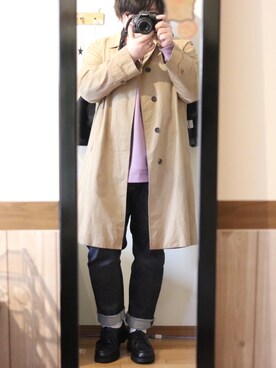 「A.P.C.」｜「アイテム（ステンカラーコート）」を使った、たくちゃん𓃟さん（メンズ・170cm）の春コーディネート