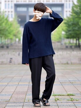 「sulvam」｜「アイテム（スラックス）」を使った、KOKIさん（メンズ・182cm）の夏コーディネート