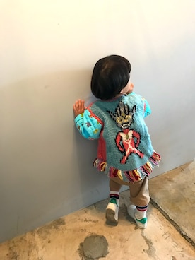 「Handmade（ハンドメイド）のアイテム（その他アウター）」を使った、白山 知枝さん（キッズ・80cm）の冬コーディネート