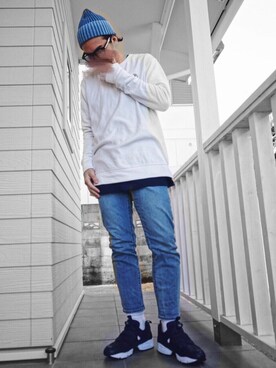 「zozoデニム」｜「アイテム（ニットキャップ/ビーニー）」を使った、hechimaさん（メンズ・172cm）の春コーディネート