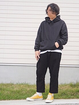 「H&M（エイチ・アンド・エム）のアイテム（パーカー）」を使った、hechimaさん（メンズ・172cm）の秋コーディネート