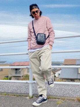 「H&M（エイチ・アンド・エム）のアイテム（スウェット）」を使った、hechimaさん（メンズ・172cm）の春コーディネート