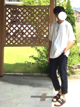 「GU（ジーユー）の（GU）コットンリネンスリムフィットトラウザー（MEN ⁄ チノ・イージーパンツ・デザインパンツ）」を使った、tatuさん（メンズ・175cm）の夏コーディネート