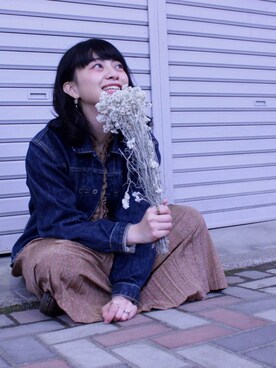 「used mix」｜「アイテム（デニムジャケット）」を使った、さなこ。さん（レディース・154cm）の春コーディネート