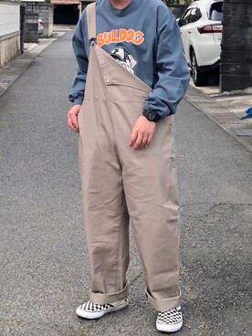 サロペット オーバーオール ベージュ系 を使ったメンズ人気ファッションコーディネート 髪型 2ブロック Wear