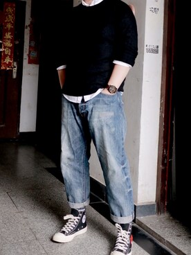 「ROARINGWILDのアイテム（トップス）」を使った、木人酥さん（メンズ・173cm）の秋コーディネート