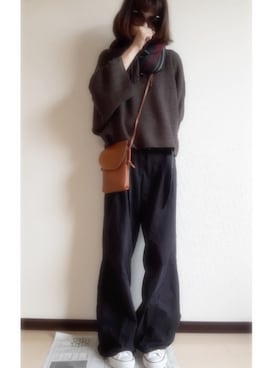 「GU（ジーユー）のアイテム（ニット/セーター、その他）」を使った、yumiさん（レディース・160cm）の秋コーディネート