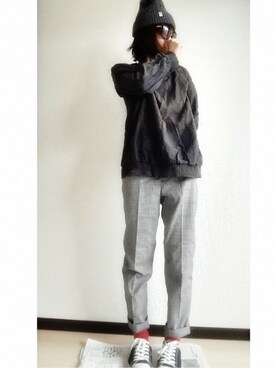 「UNIQLO（ユニクロ）のWOMEN ストレッチパンツ＋E（その他パンツ、グレー系）」を使った、yumiさん（レディース・160cm）の秋コーディネート