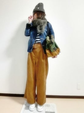 「X-girl（エックスガール）のDENIM JACKET（デニムジャケット、ブルー系）」を使った、yumiさん（レディース・160cm）の秋コーディネート
