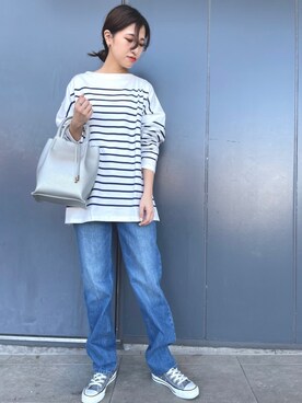 「URBAN RESEARCH DOORS（アーバンリサーチドアーズ）のハイライズデニムパンツ（デニムパンツ）」を使った、omameさん（レディース・158cm）の春コーディネート