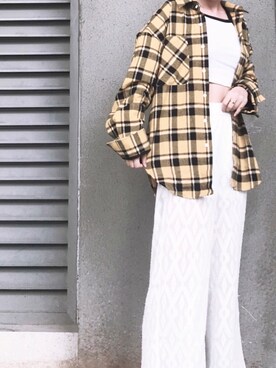 「私物のアイテム（シャツ/ブラウス、イエロー系）」を使った、小朱马さん（レディース）の秋コーディネート
