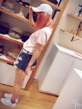 「14+（イチヨンプラス）のアイテム（キャップ）」を使った、14+ くずはモール店 スタッフさん（レディース・160cm）の夏コーディネート